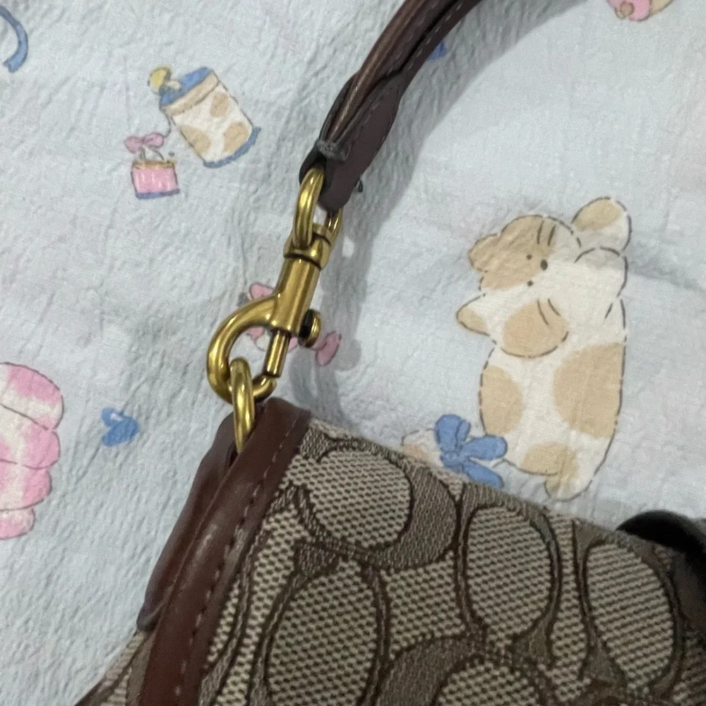 Coach Brown Logo Canvas and Leather Shoulder Bag with Gold Hardware
